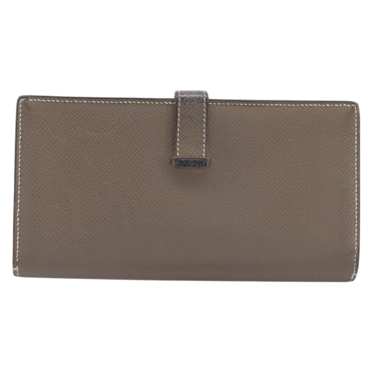 HERMES Bane Souffle Long Wallet Leather Beige Silver Auth 209775