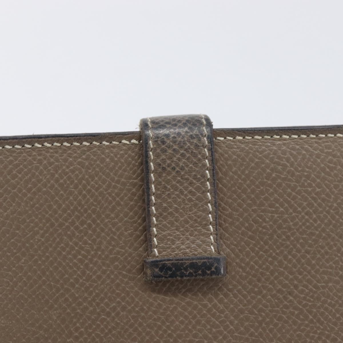 HERMES Bane Souffle Long Wallet Leather Beige Silver Auth 209775