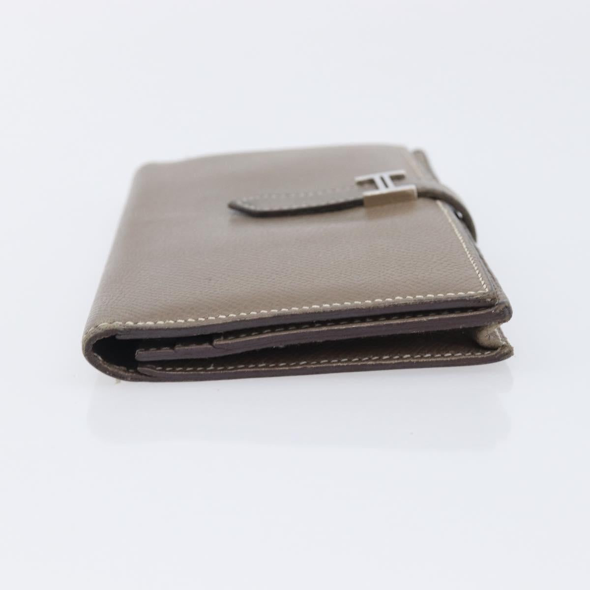 HERMES Bane Souffle Long Wallet Leather Beige Silver Auth 209775
