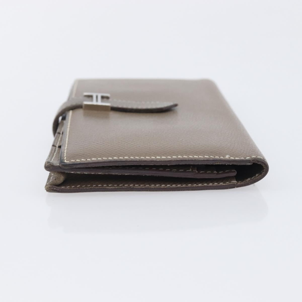 HERMES Bane Souffle Long Wallet Leather Beige Silver Auth 209775