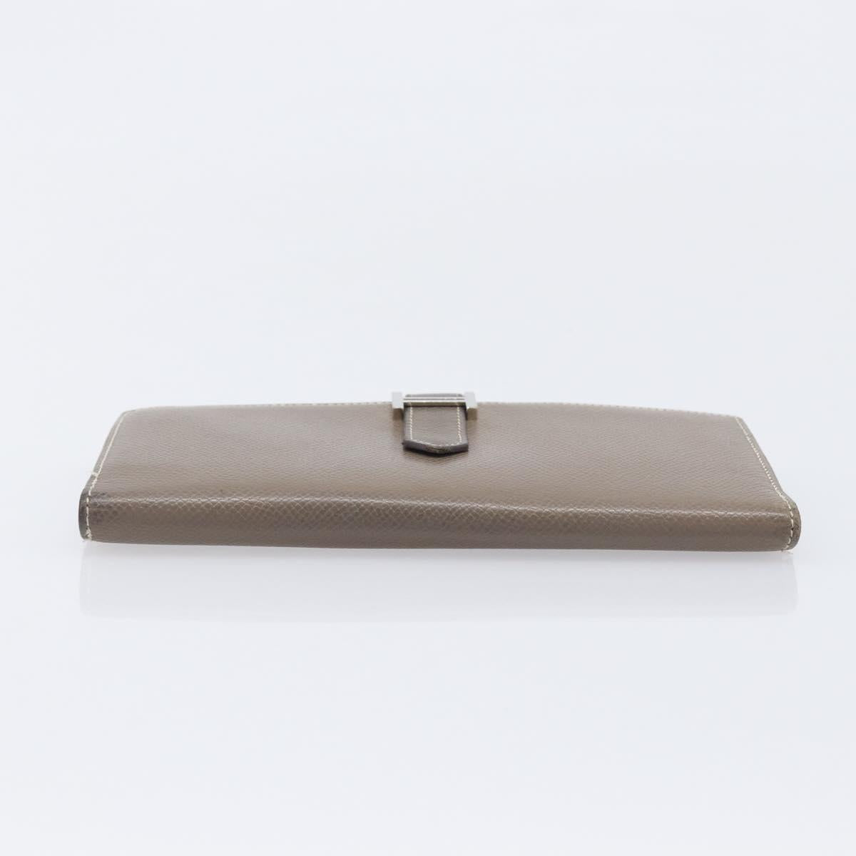 HERMES Bane Souffle Long Wallet Leather Beige Silver Auth 209775