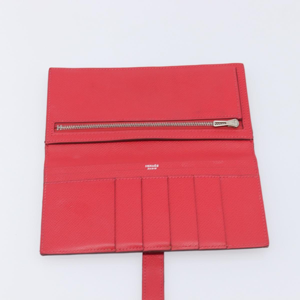 HERMES Bean Long Wallet Leather Red Silver Auth 209776A