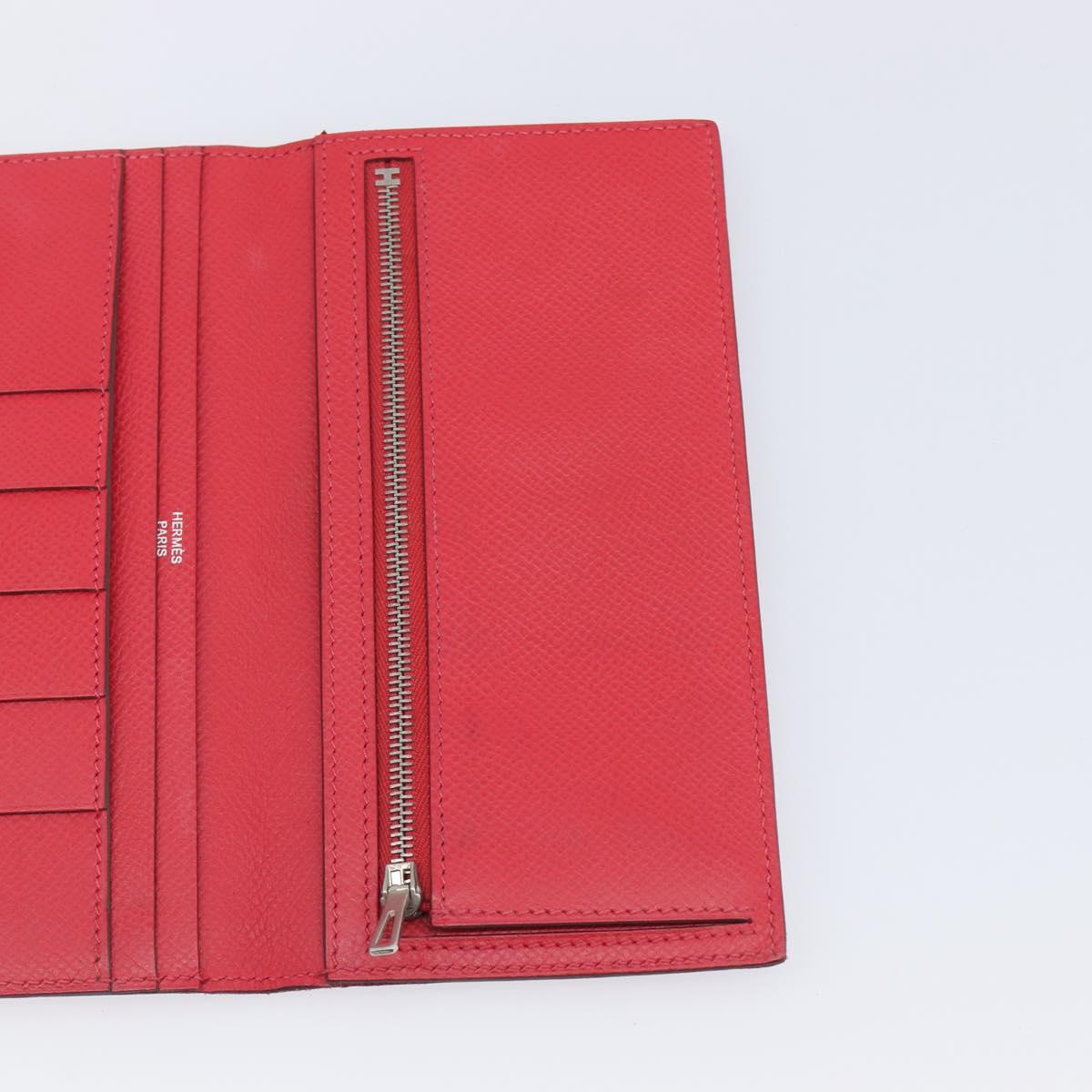 HERMES Bean Long Wallet Leather Red Silver Auth 209776A