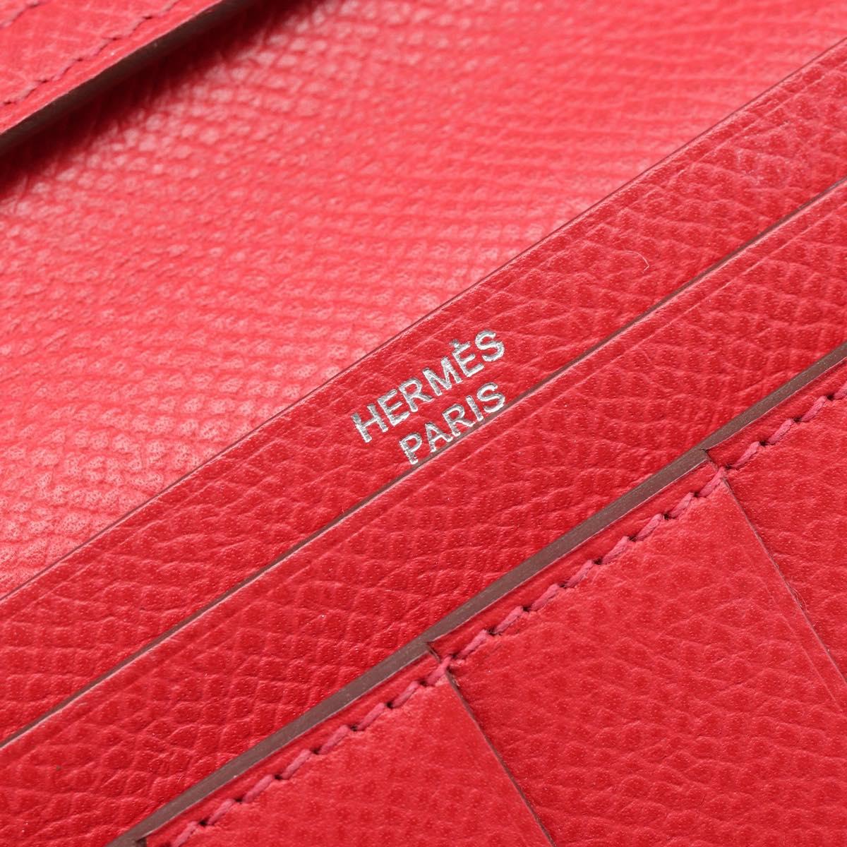 HERMES Bean Long Wallet Leather Red Silver Auth 209776A