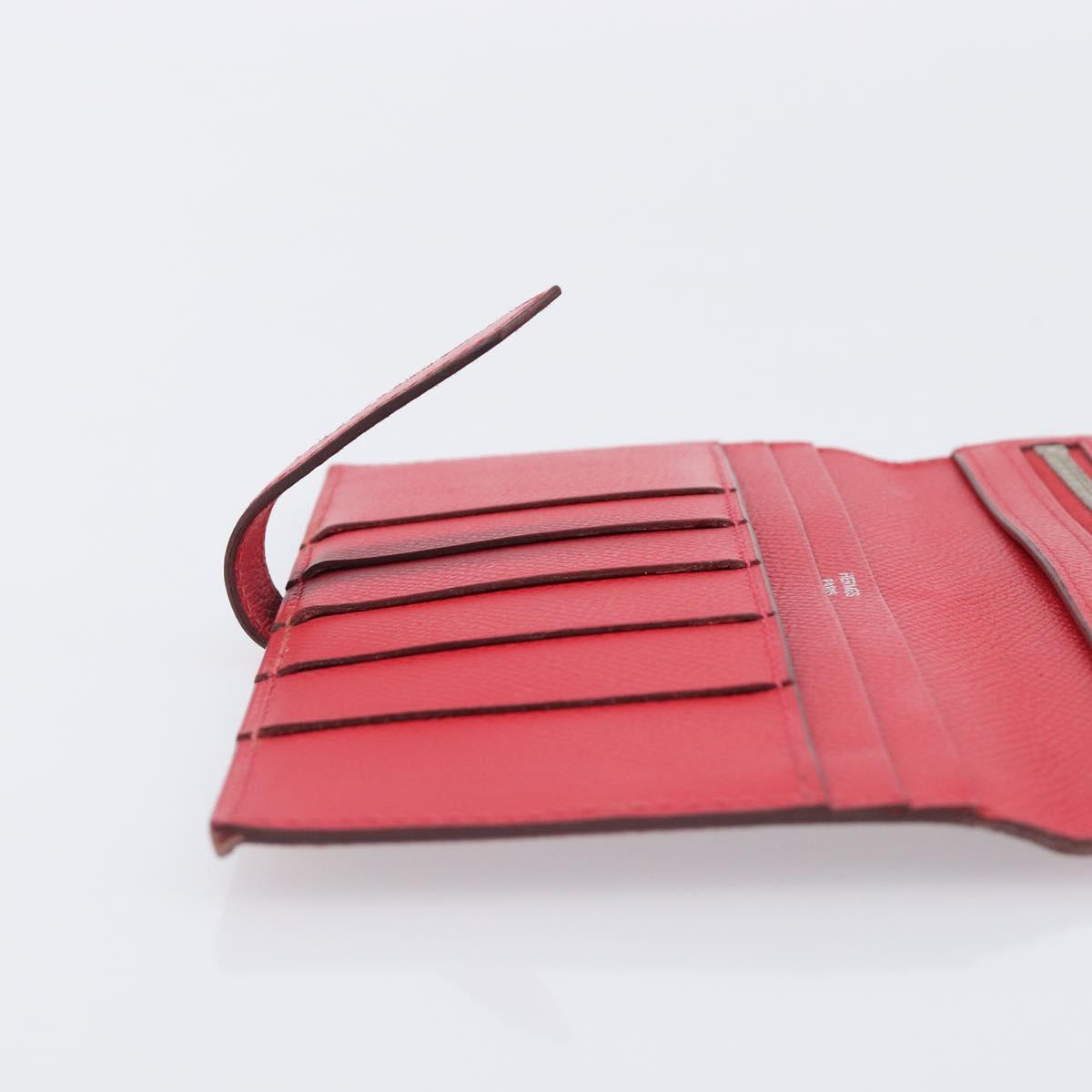 HERMES Bean Long Wallet Leather Red Silver Auth 209776A