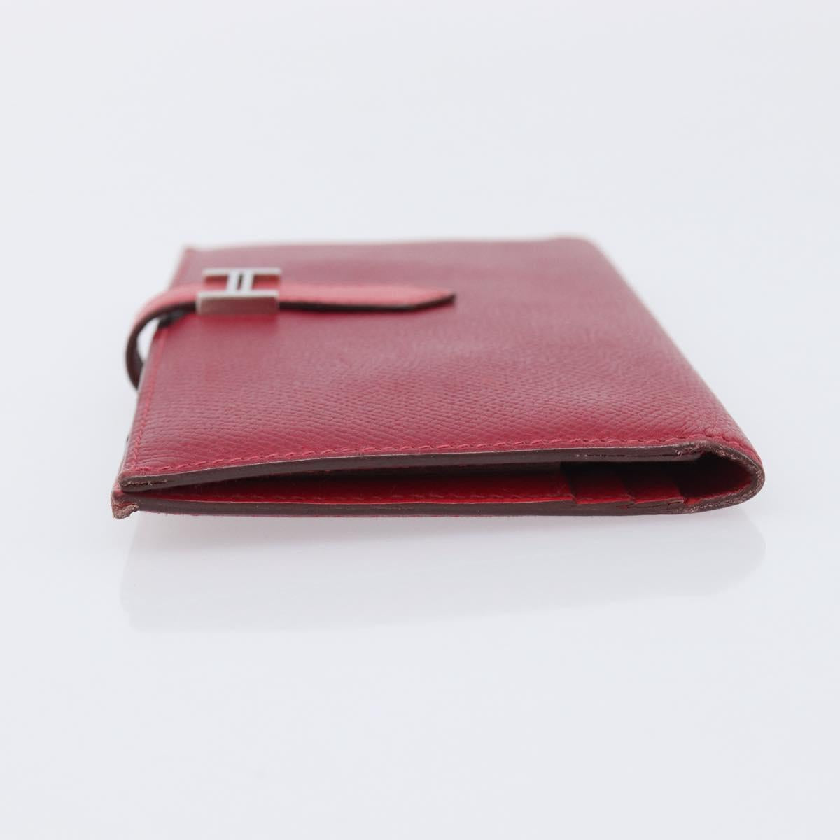 HERMES Bean Long Wallet Leather Red Silver Auth 209776A
