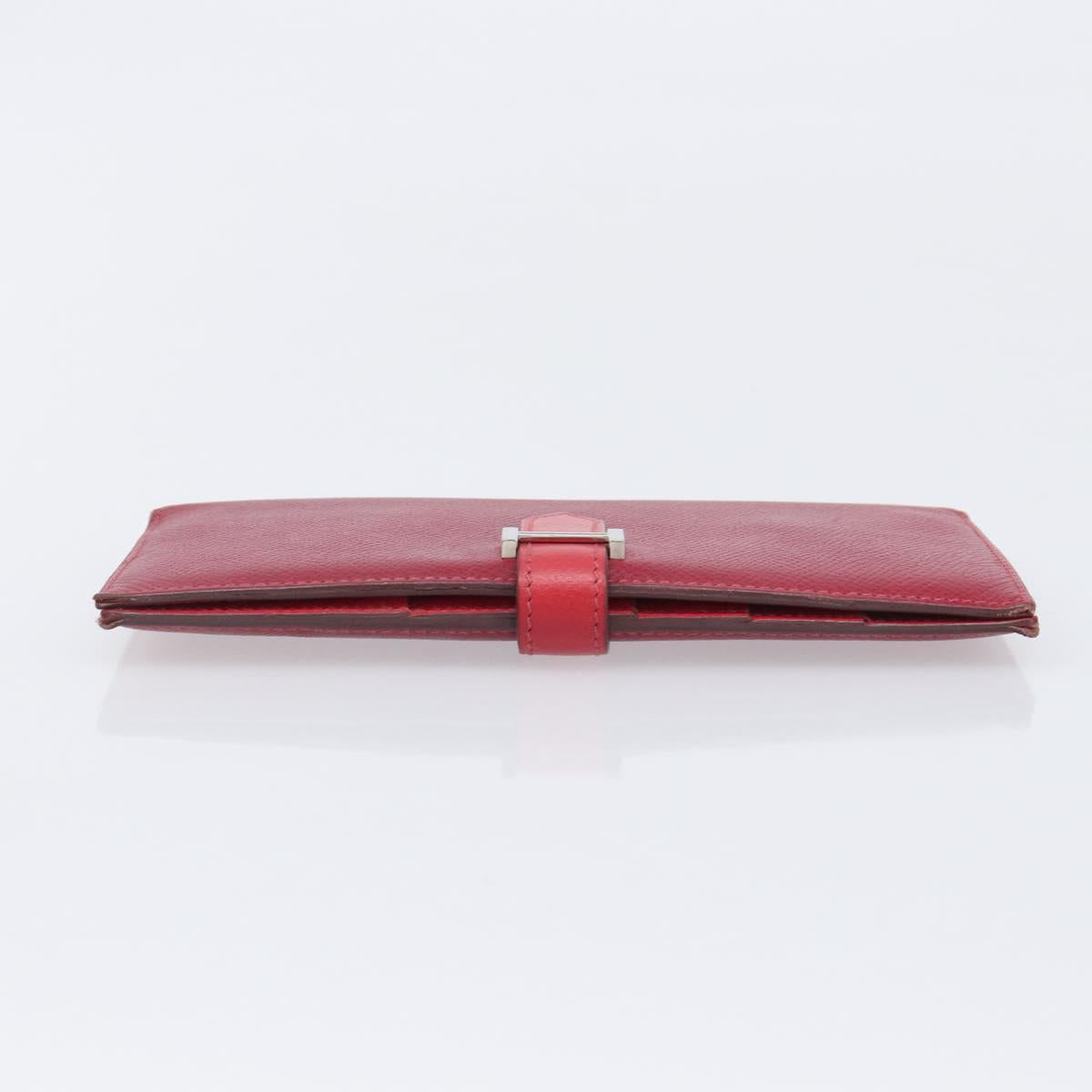 HERMES Bean Long Wallet Leather Red Silver Auth 209776A