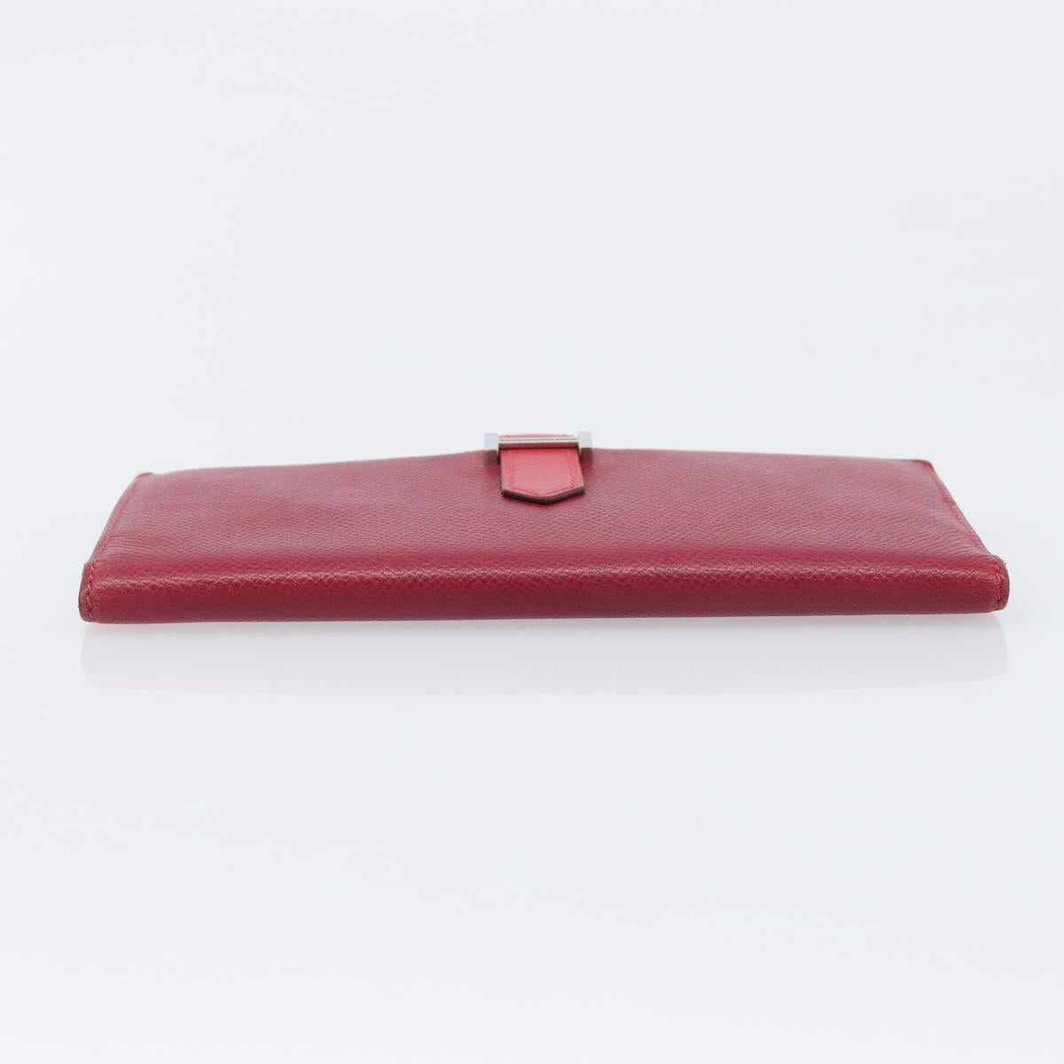 HERMES Bean Long Wallet Leather Red Silver Auth 209776A