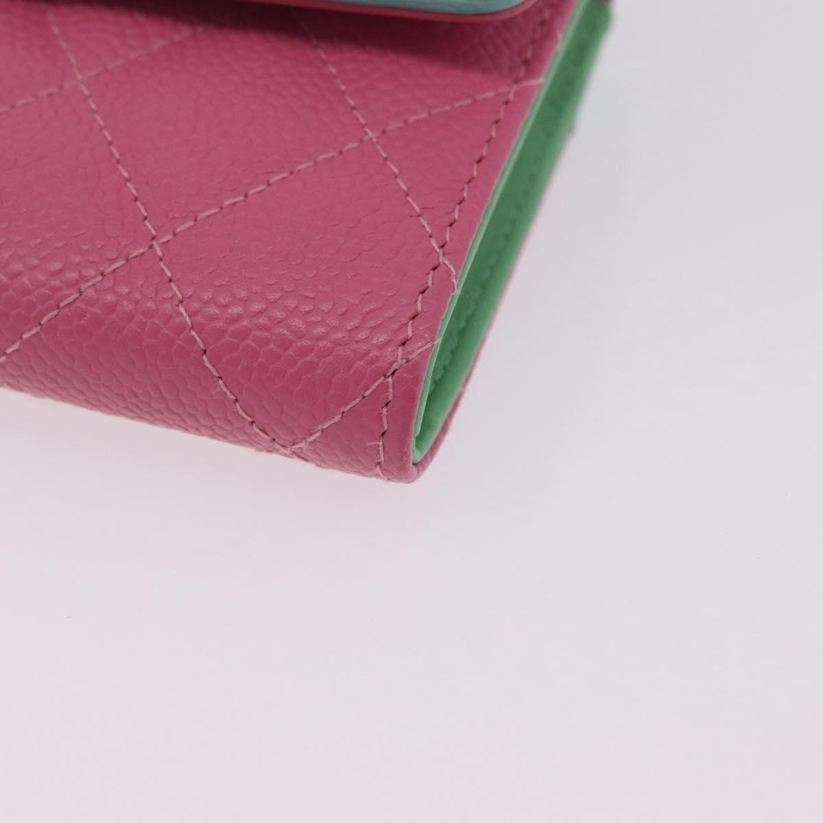 CHANEL Matelasse CC Filigree Matelasse Wallet Caviar Skin Pink Gold Auth 209780M