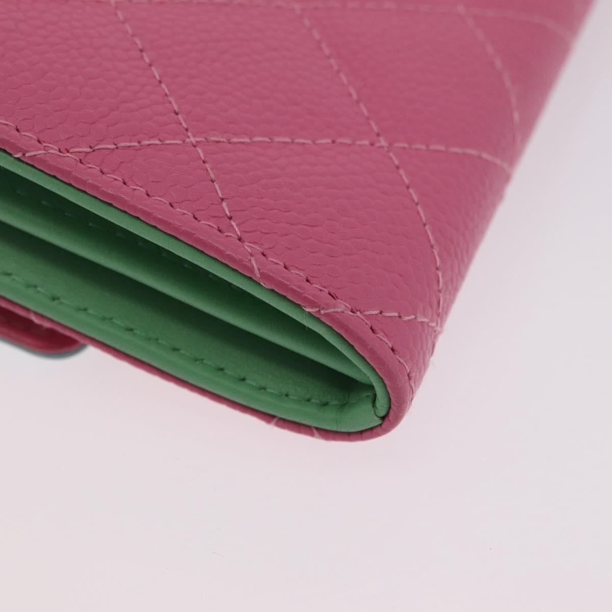 CHANEL Matelasse CC Filigree Matelasse Wallet Caviar Skin Pink Gold Auth 209780M