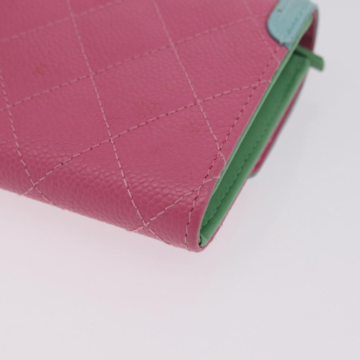 CHANEL Matelasse CC Filigree Matelasse Wallet Caviar Skin Pink Gold Auth 209780M