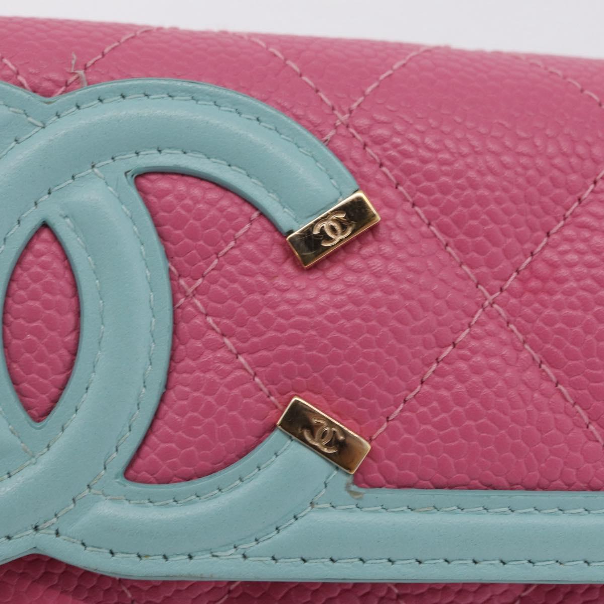 CHANEL Matelasse CC Filigree Matelasse Wallet Caviar Skin Pink Gold Auth 209780M