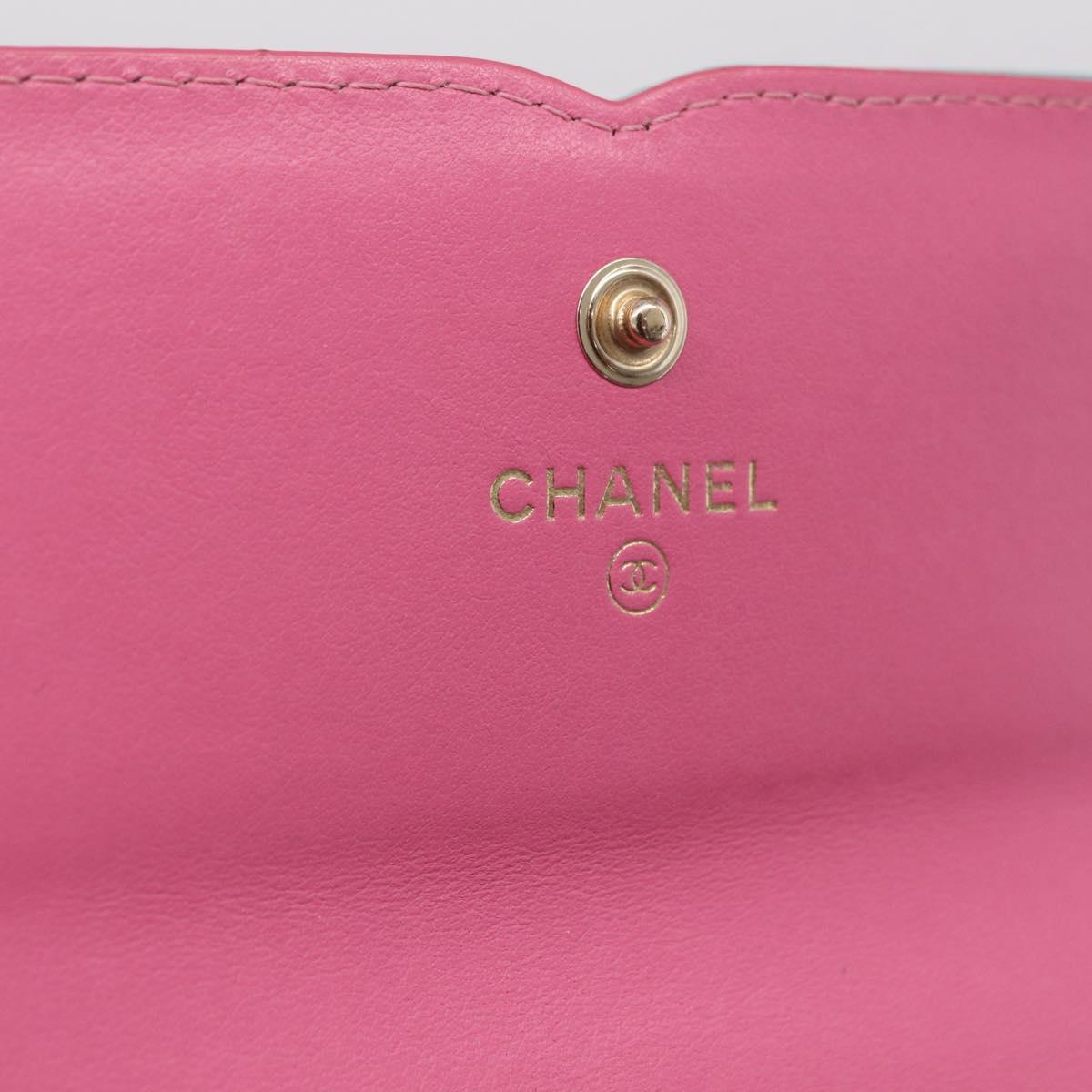 CHANEL Matelasse CC Filigree Matelasse Wallet Caviar Skin Pink Gold Auth 209780M