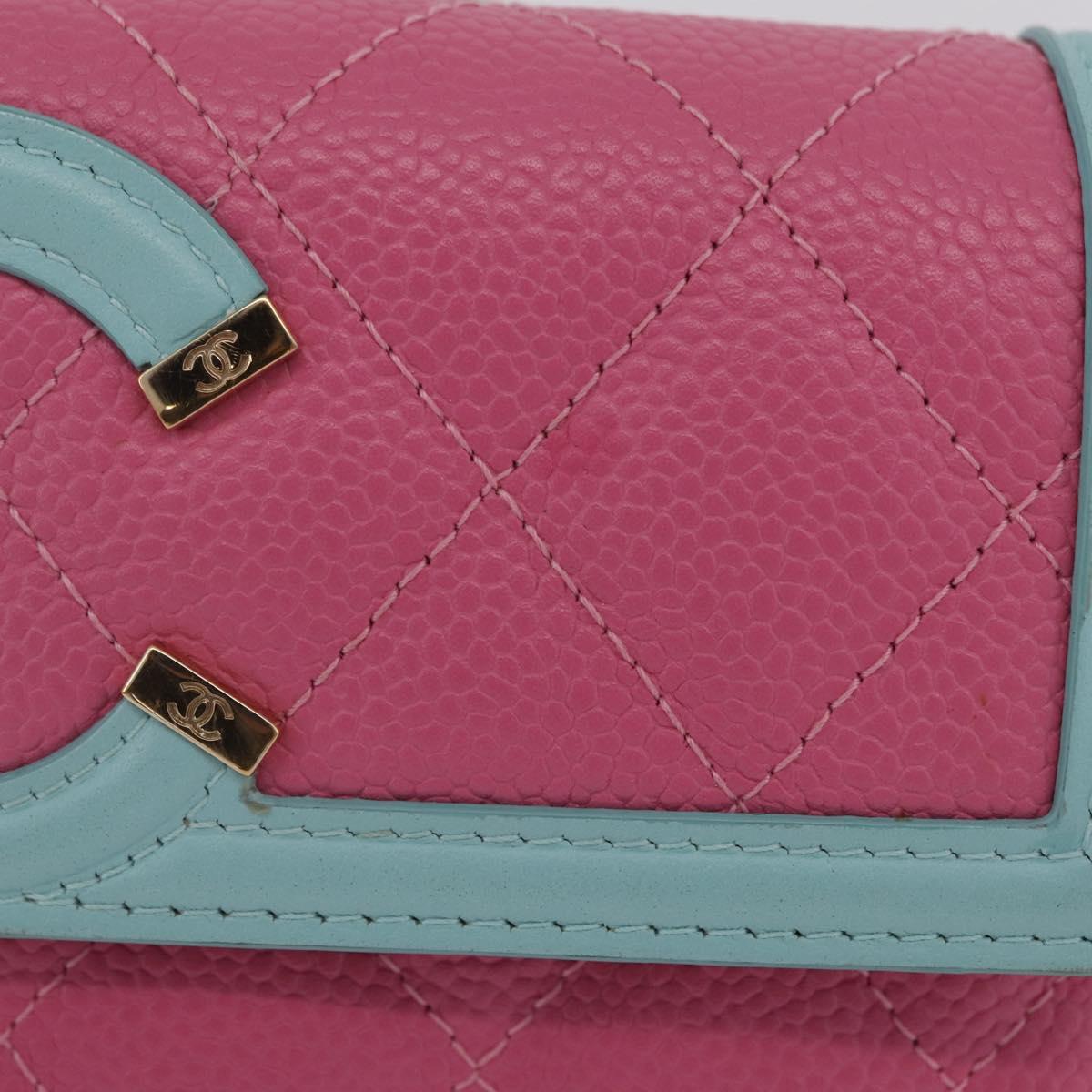 CHANEL Matelasse CC Filigree Matelasse Wallet Caviar Skin Pink Gold Auth 209780M