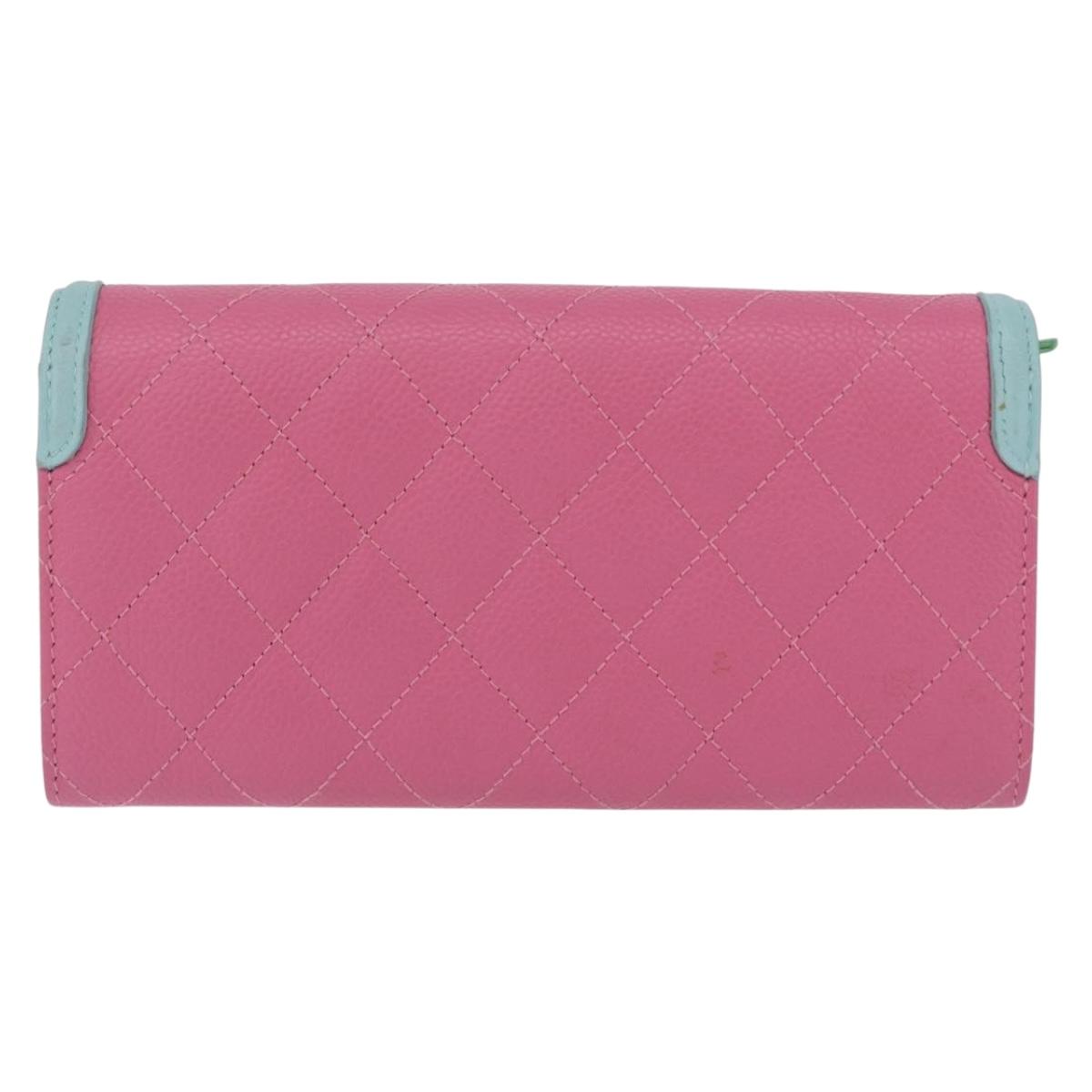 CHANEL Matelasse CC Filigree Matelasse Wallet Caviar Skin Pink Gold Auth 209780M