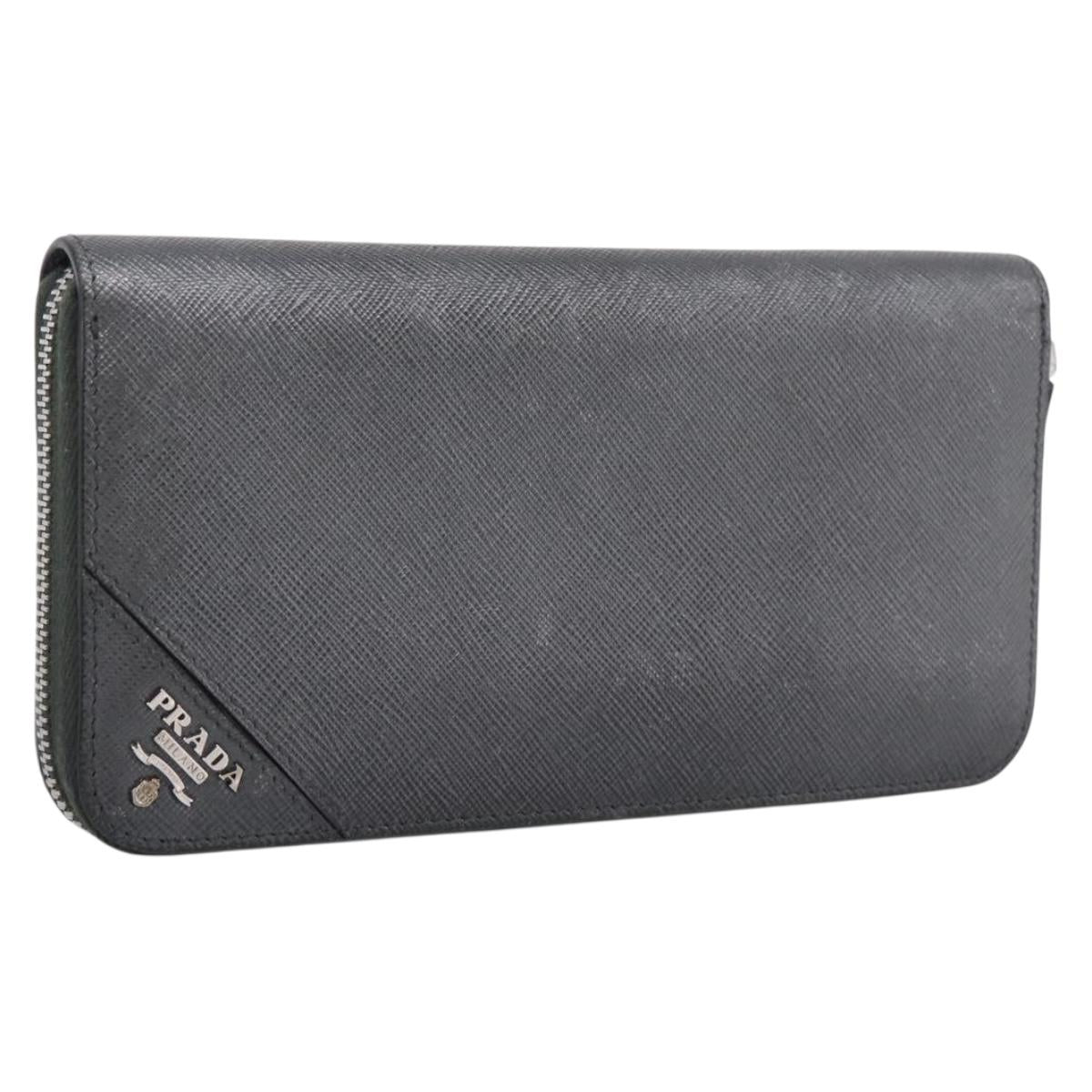 PRADA Long Wallet Saffiano leather Gray Silver Auth 209782M