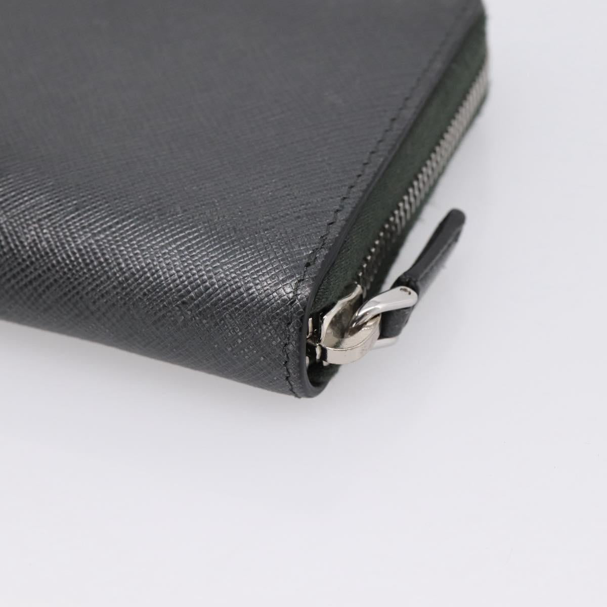 PRADA Long Wallet Saffiano leather Gray Silver Auth 209782M