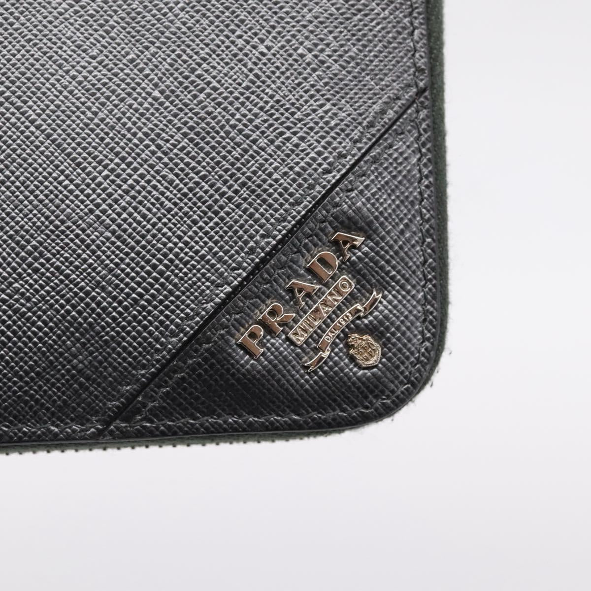 PRADA Long Wallet Saffiano leather Gray Silver Auth 209782M