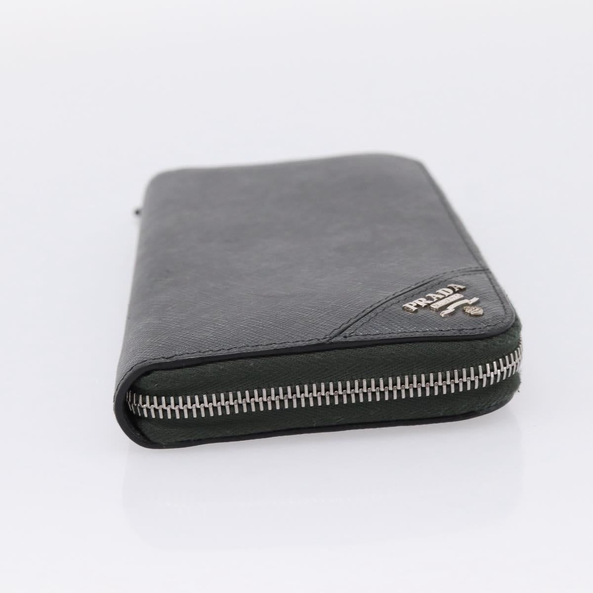 PRADA Long Wallet Saffiano leather Gray Silver Auth 209782M