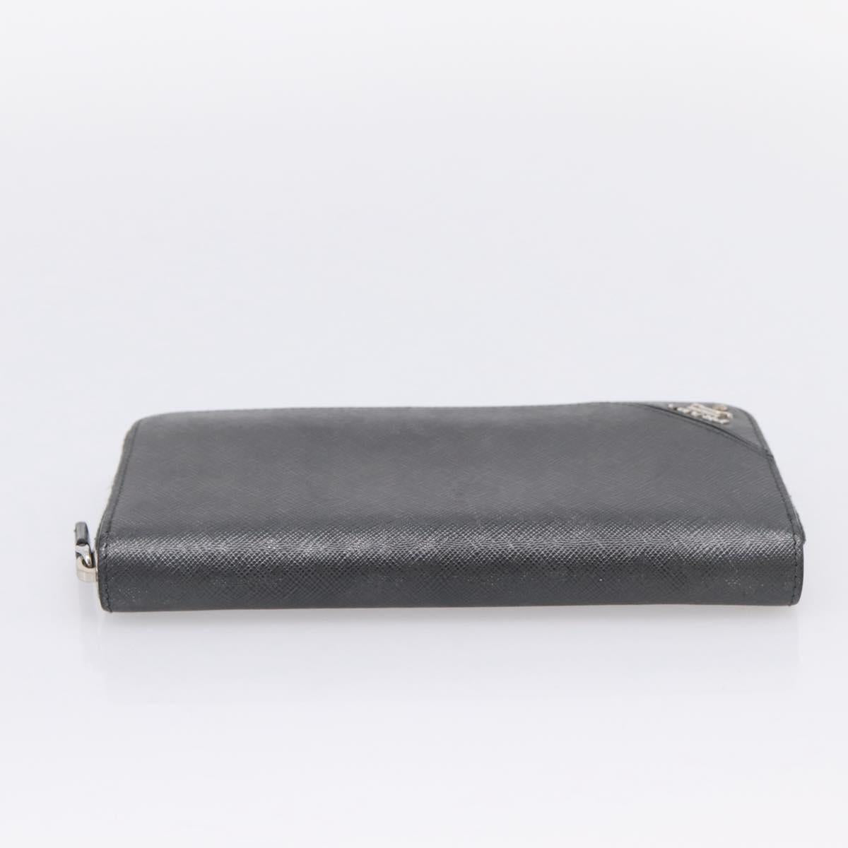 PRADA Long Wallet Saffiano leather Gray Silver Auth 209782M