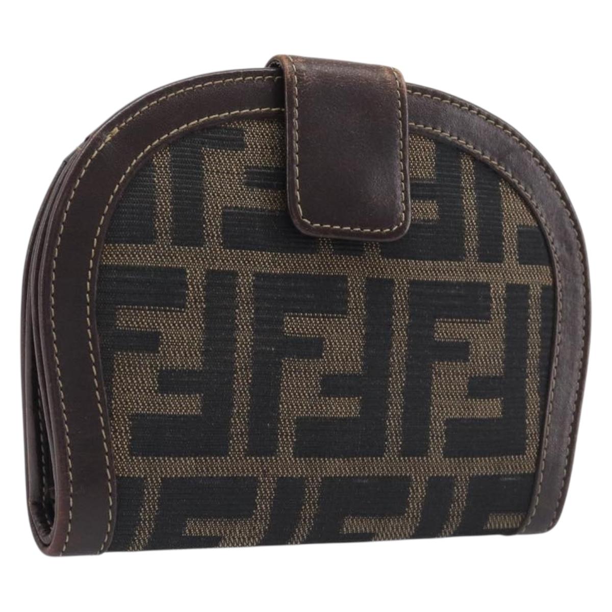 FENDI Zucca Canvas Wallet Brown Auth 209784A