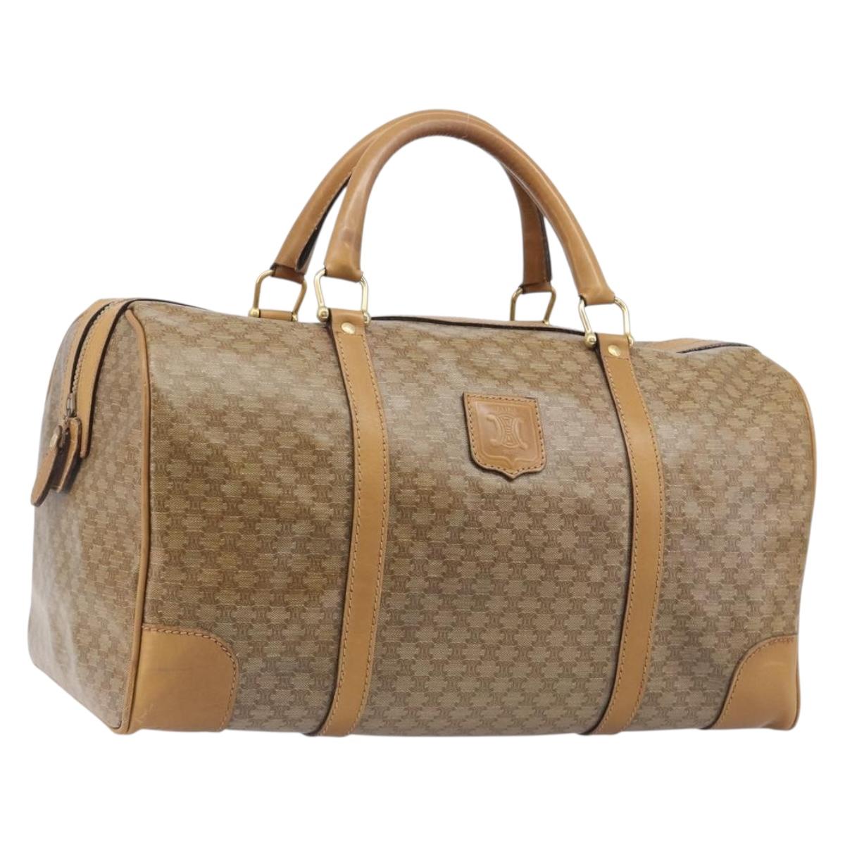 CELINE Macadam Boston Bag PVC Beige Gold Tone Auth 209796