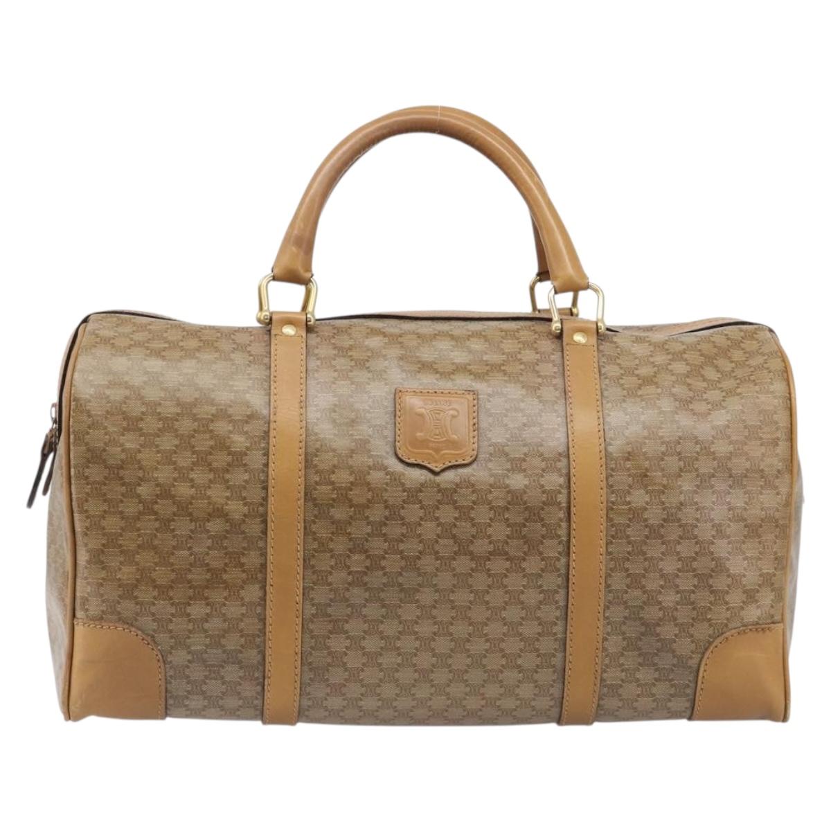 CELINE Macadam Boston Bag PVC Beige Gold Tone Auth 209796