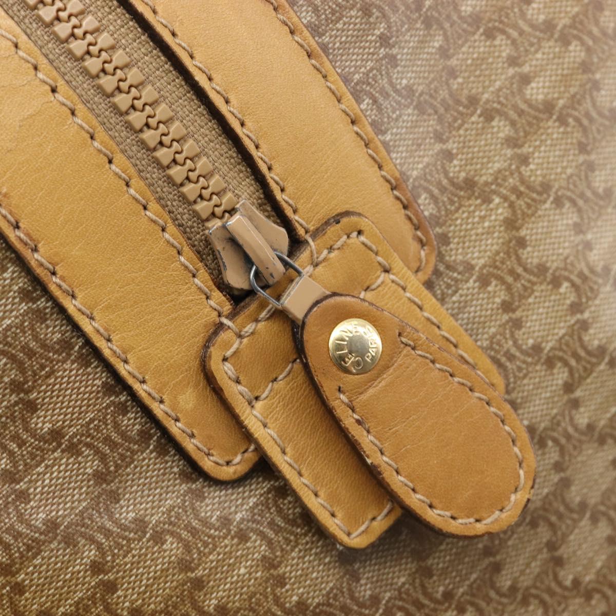 CELINE Macadam Boston Bag PVC Beige Gold Tone Auth 209796