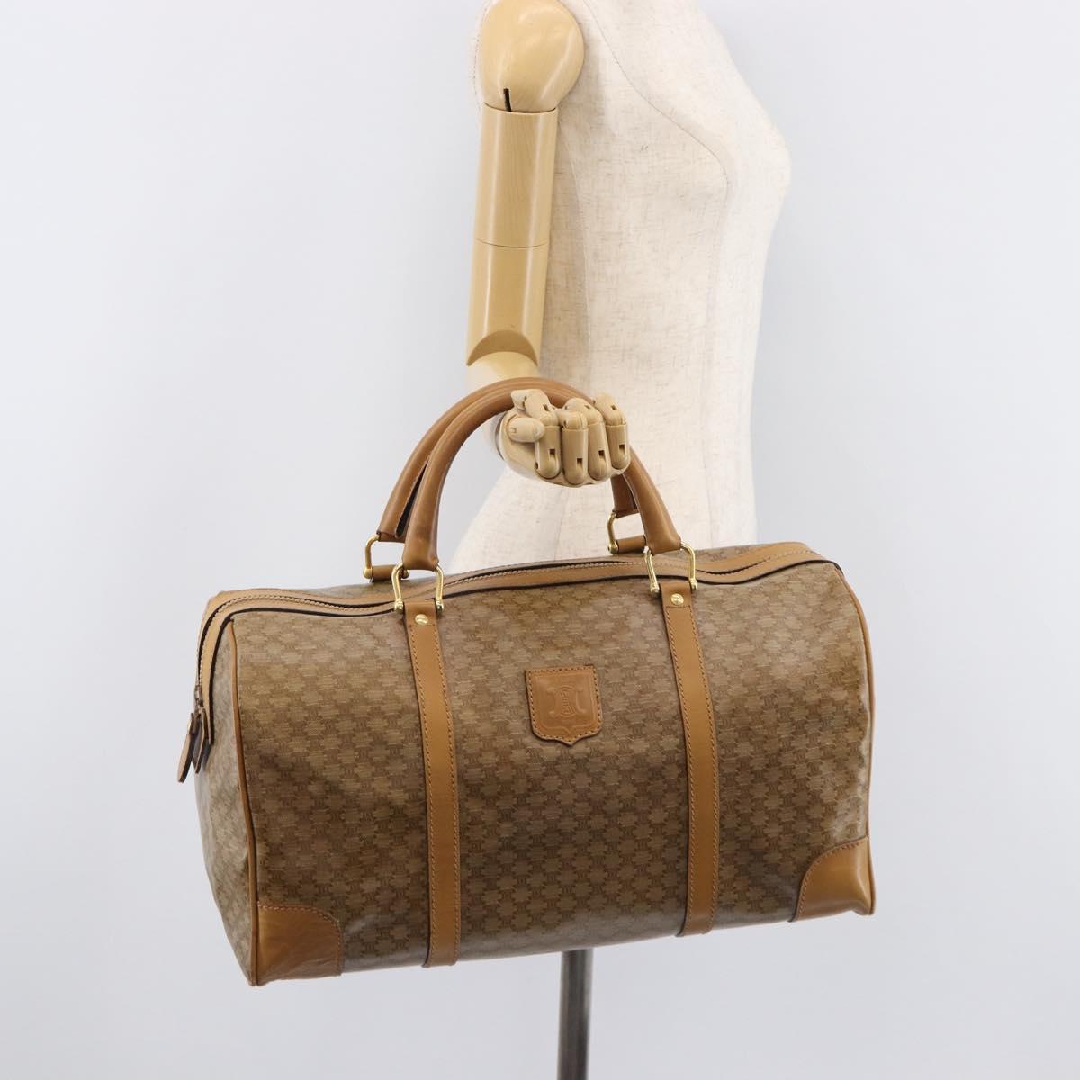 CELINE Macadam Boston Bag PVC Beige Gold Tone Auth 209796