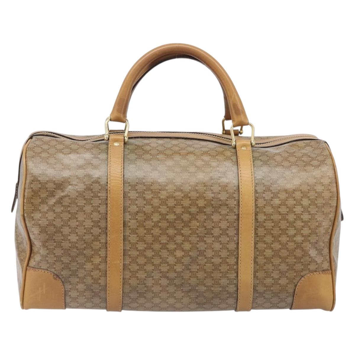 CELINE Macadam Boston Bag PVC Beige Gold Tone Auth 209796