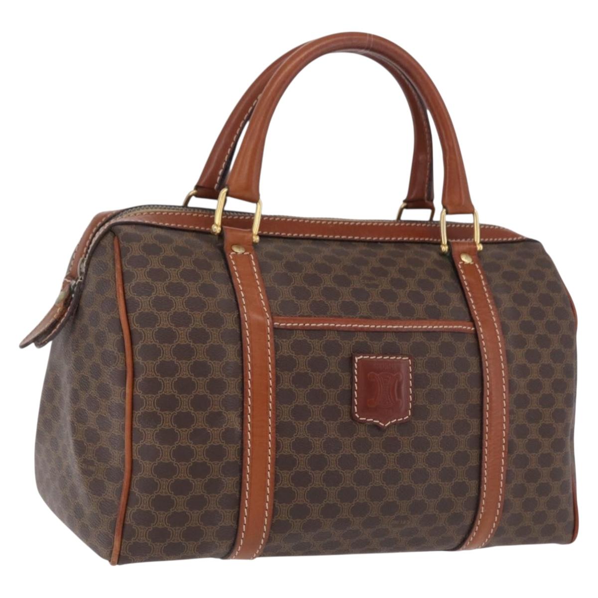 CELINE Macadam Boston Bag PVC Brown Gold Tone Auth 209797