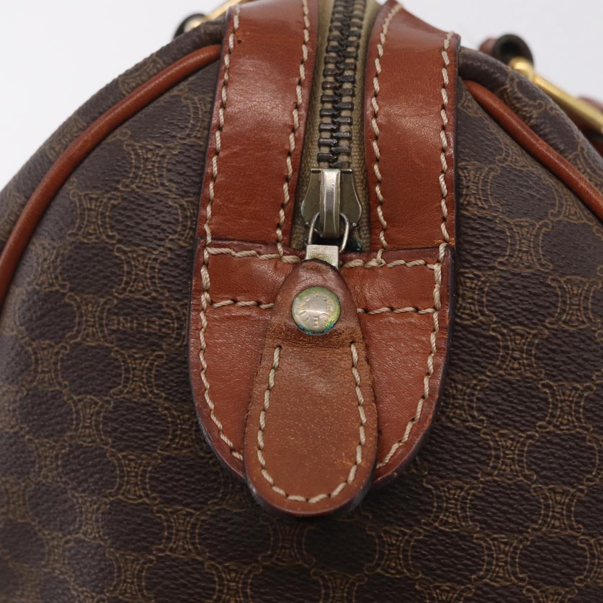 CELINE Macadam Boston Bag PVC Brown Gold Tone Auth 209797
