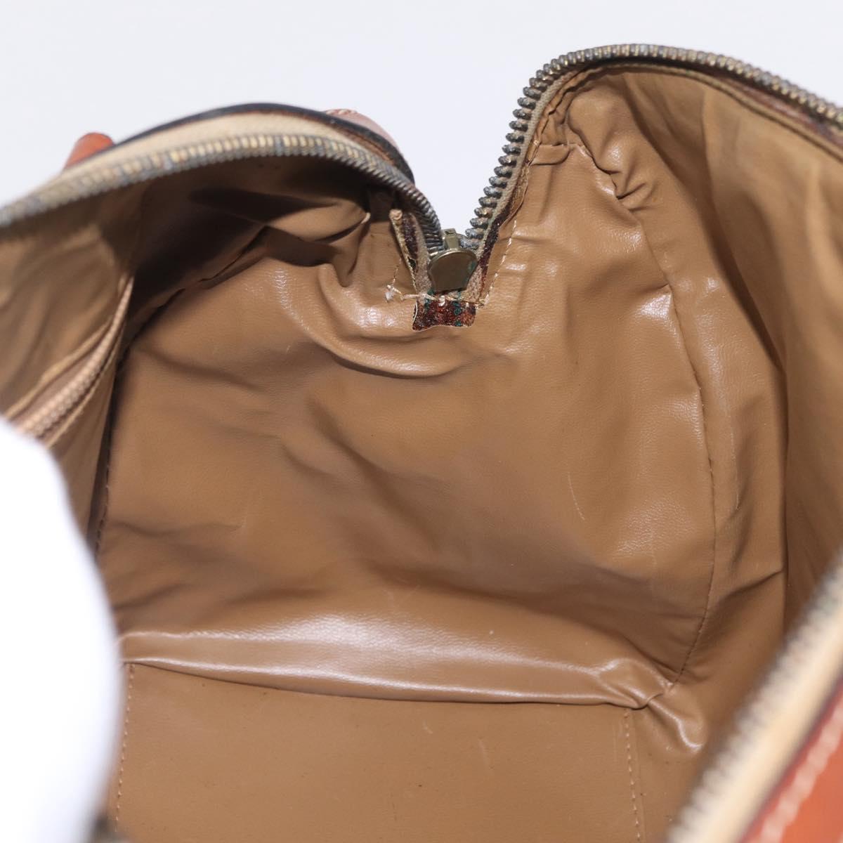 CELINE Macadam Boston Bag PVC Brown Gold Tone Auth 209797