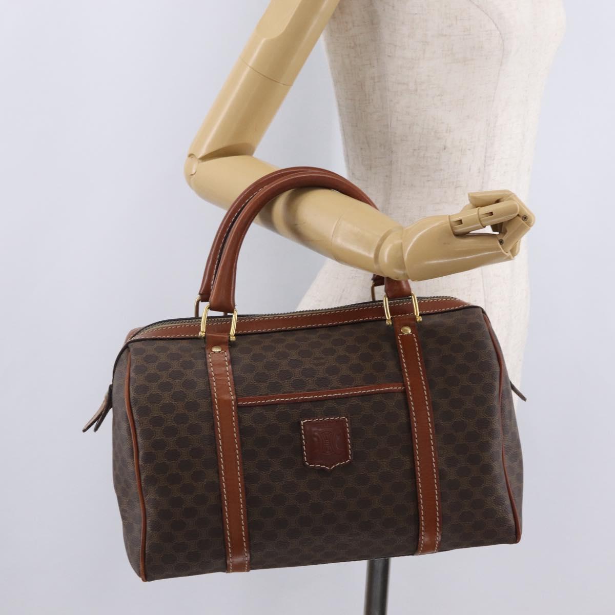 CELINE Macadam Boston Bag PVC Brown Gold Tone Auth 209797