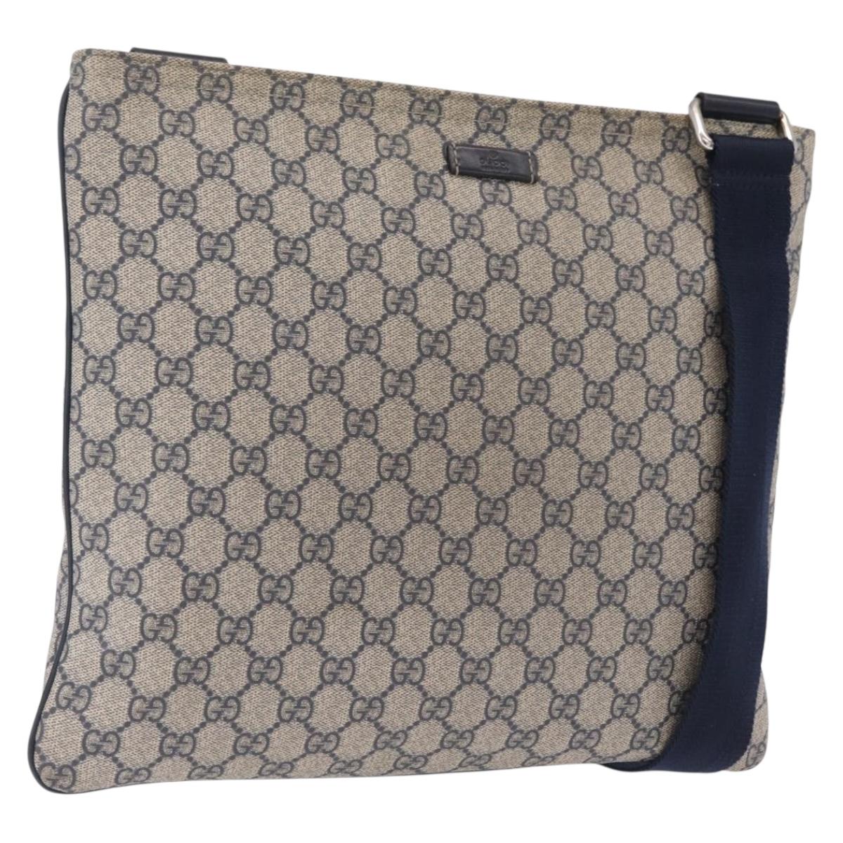 GUCCI GG Supreme Shoulder Bag PVC Navy Silver 201446 Auth 209799A