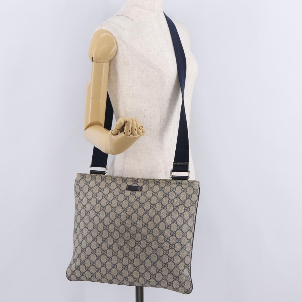 GUCCI GG Supreme Shoulder Bag PVC Navy Silver 201446 Auth 209799A