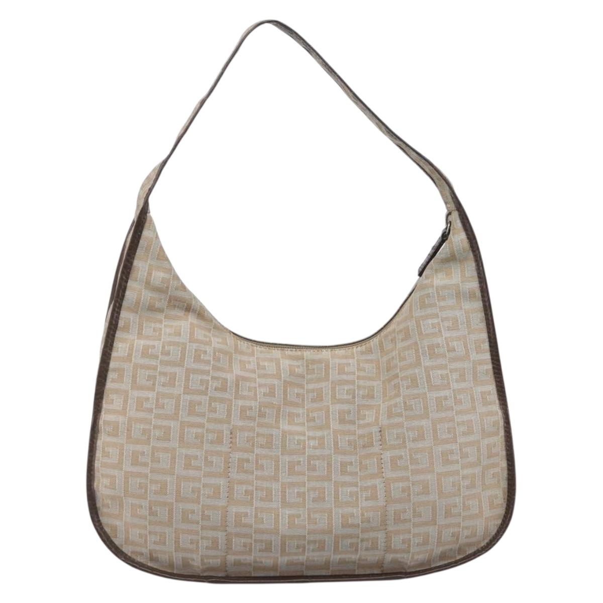 GIVENCHY Shoulder Bag Canvas Beige Silver Auth 209801A
