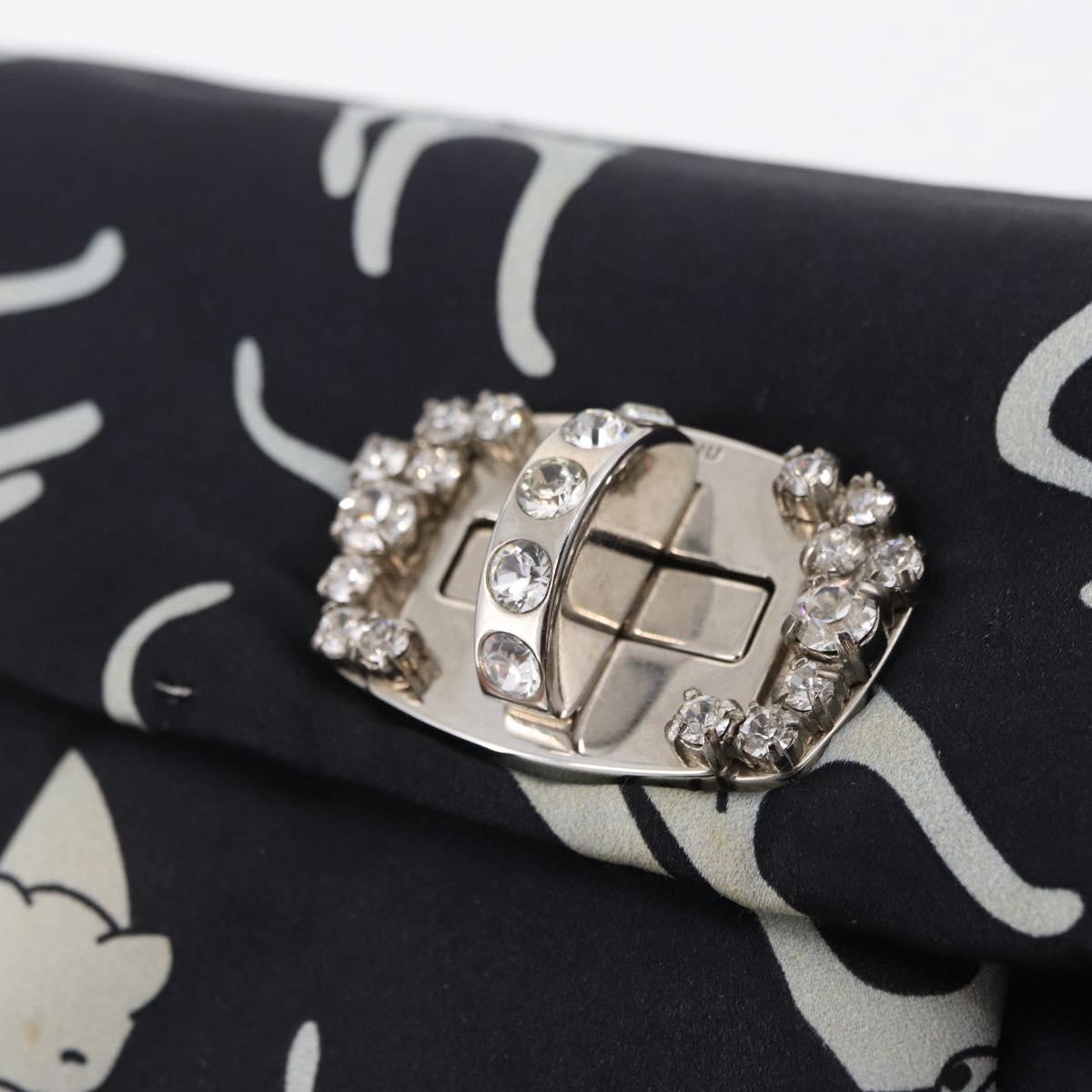 Miu Miu Clutch Bag Satin Black Silver Auth 209803A