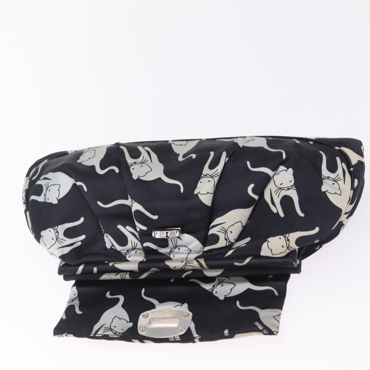 Miu Miu Clutch Bag Satin Black Silver Auth 209803A