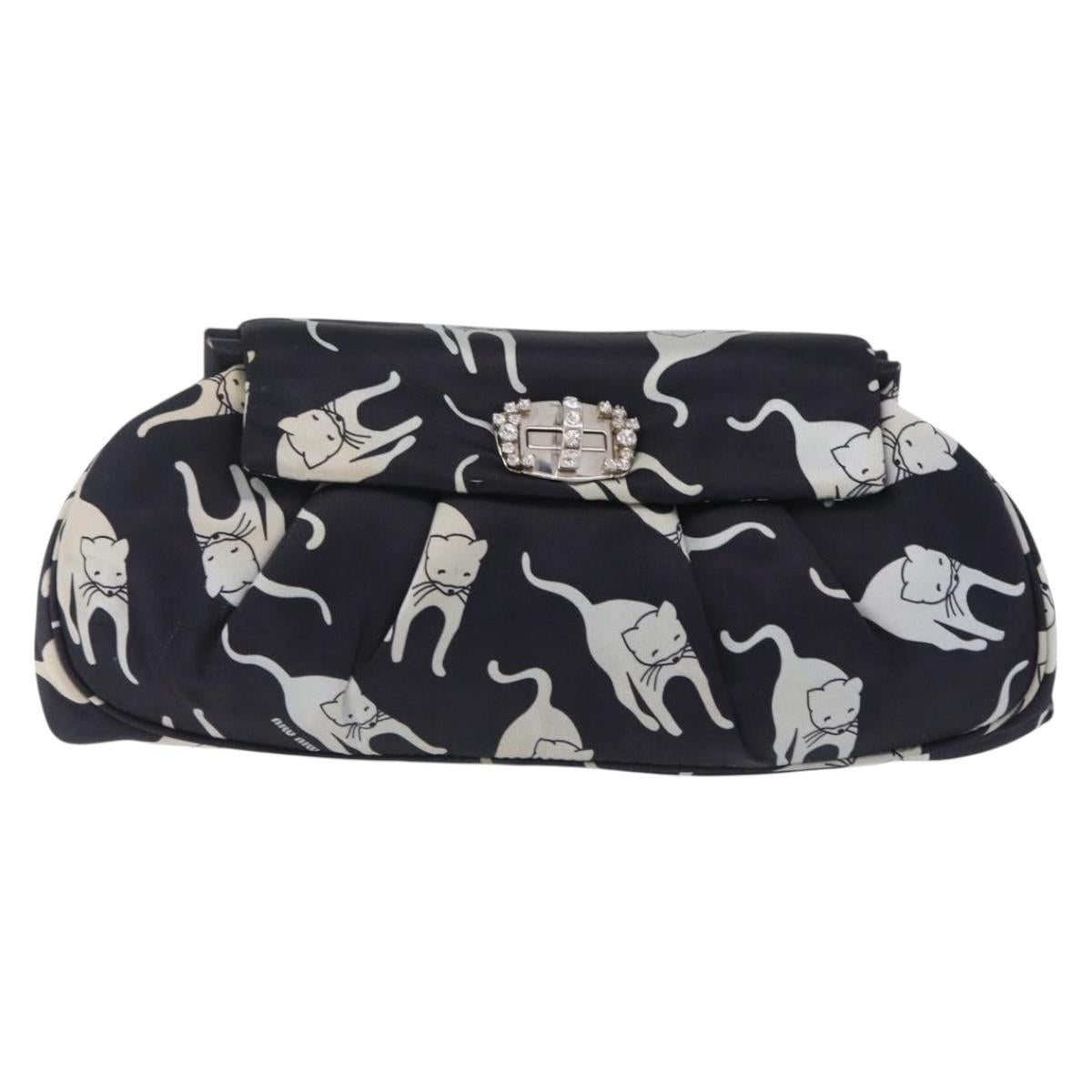 Miu Miu Clutch Bag Satin Black Silver Auth 209803A