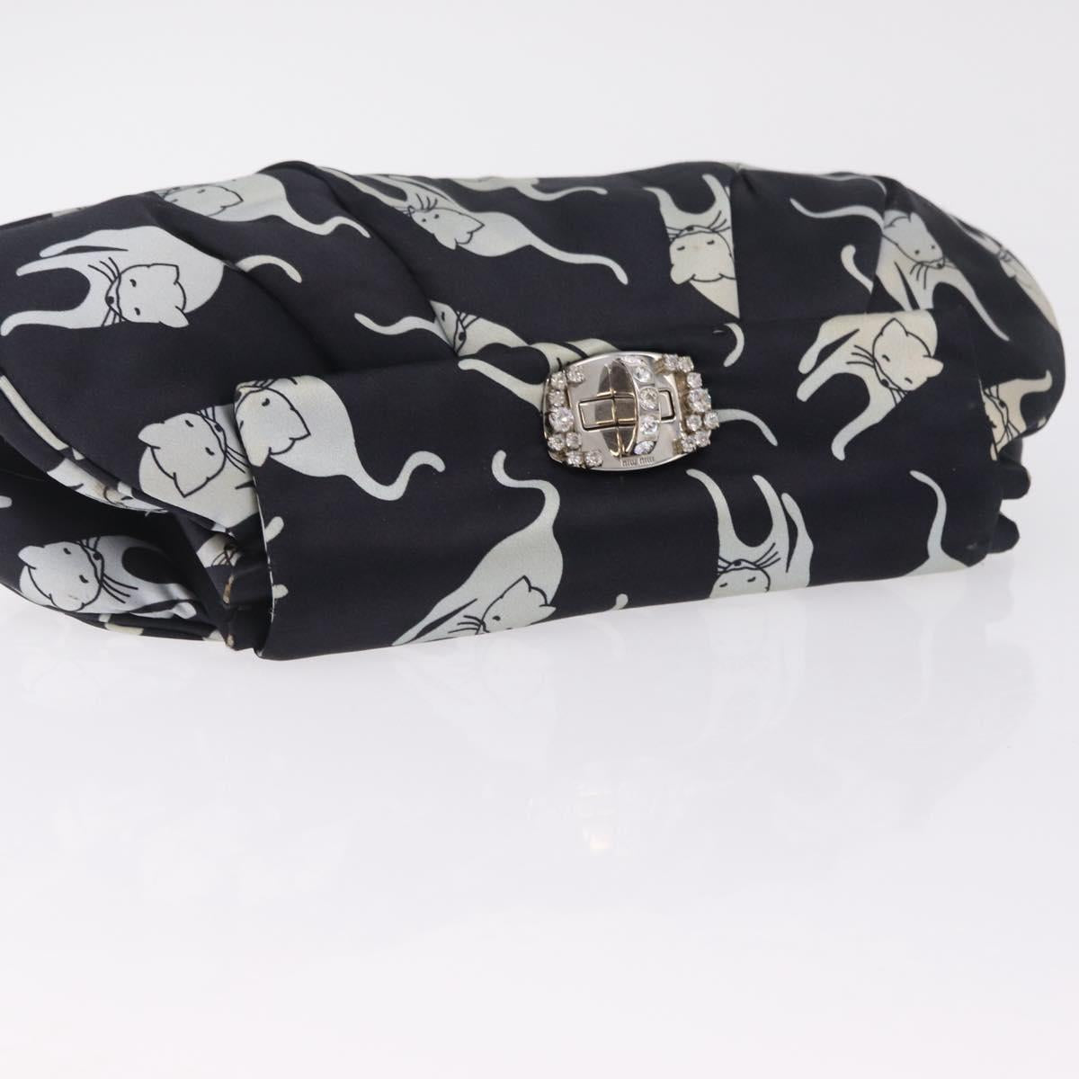 Miu Miu Clutch Bag Satin Black Silver Auth 209803A