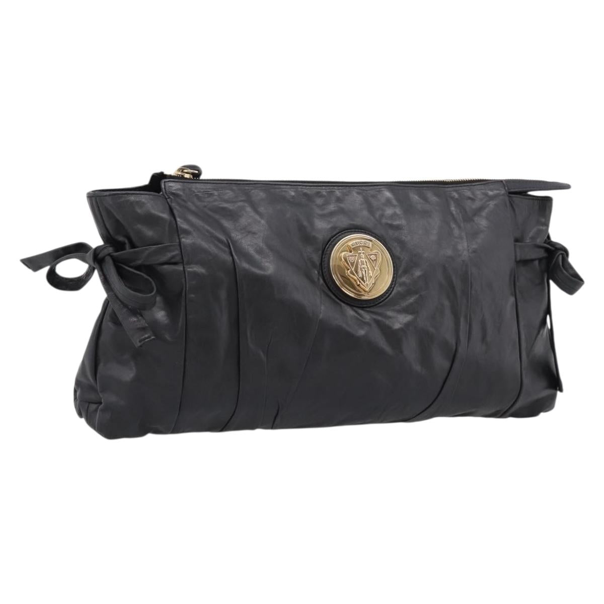 GUCCI Clutch Bag Leather Black Gold 197015 Auth 209831V