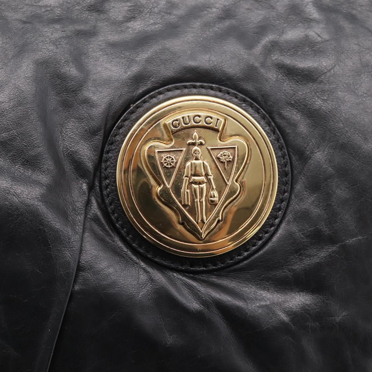 GUCCI Clutch Bag Leather Black Gold 197015 Auth 209831V