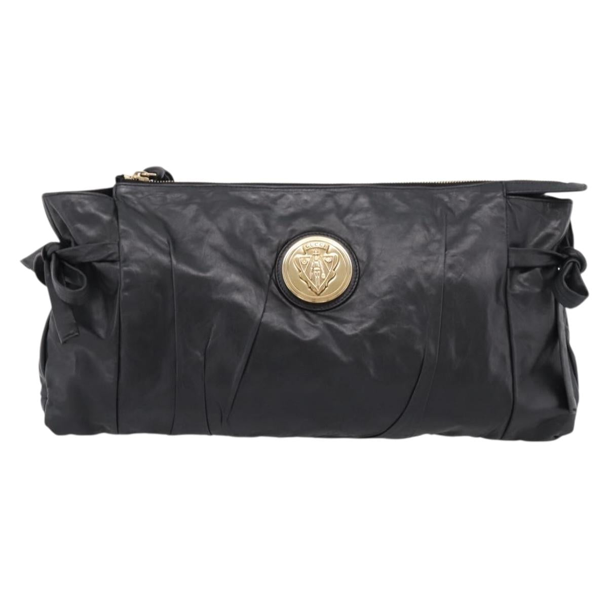 GUCCI Clutch Bag Leather Black Gold 197015 Auth 209831V