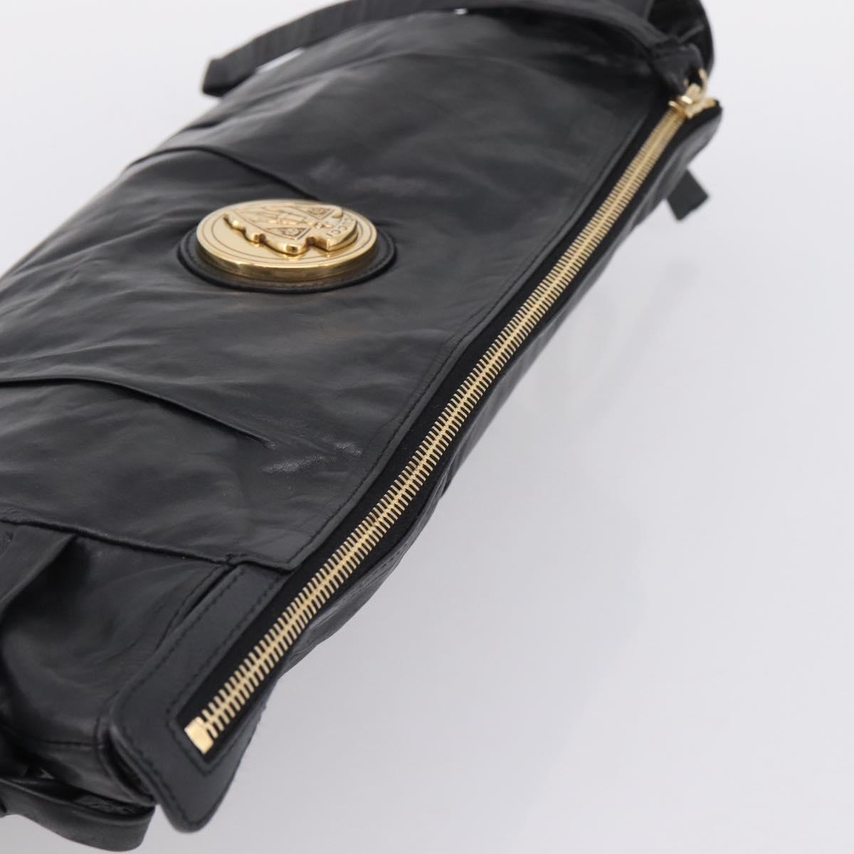 GUCCI Clutch Bag Leather Black Gold 197015 Auth 209831V