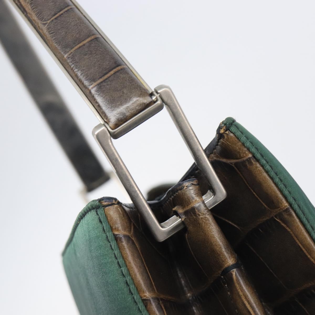 PRADA Metal Handle Shoulder Bag Nylon Green Silver Auth 209835A