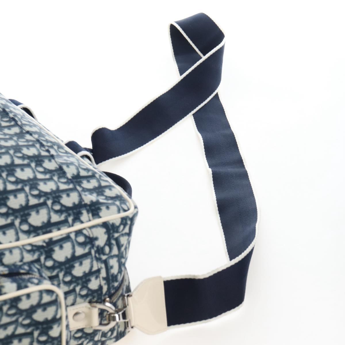 Christian Dior Trotter Canvas Boston Bag PVC 2way Navy Silver Auth 209836V