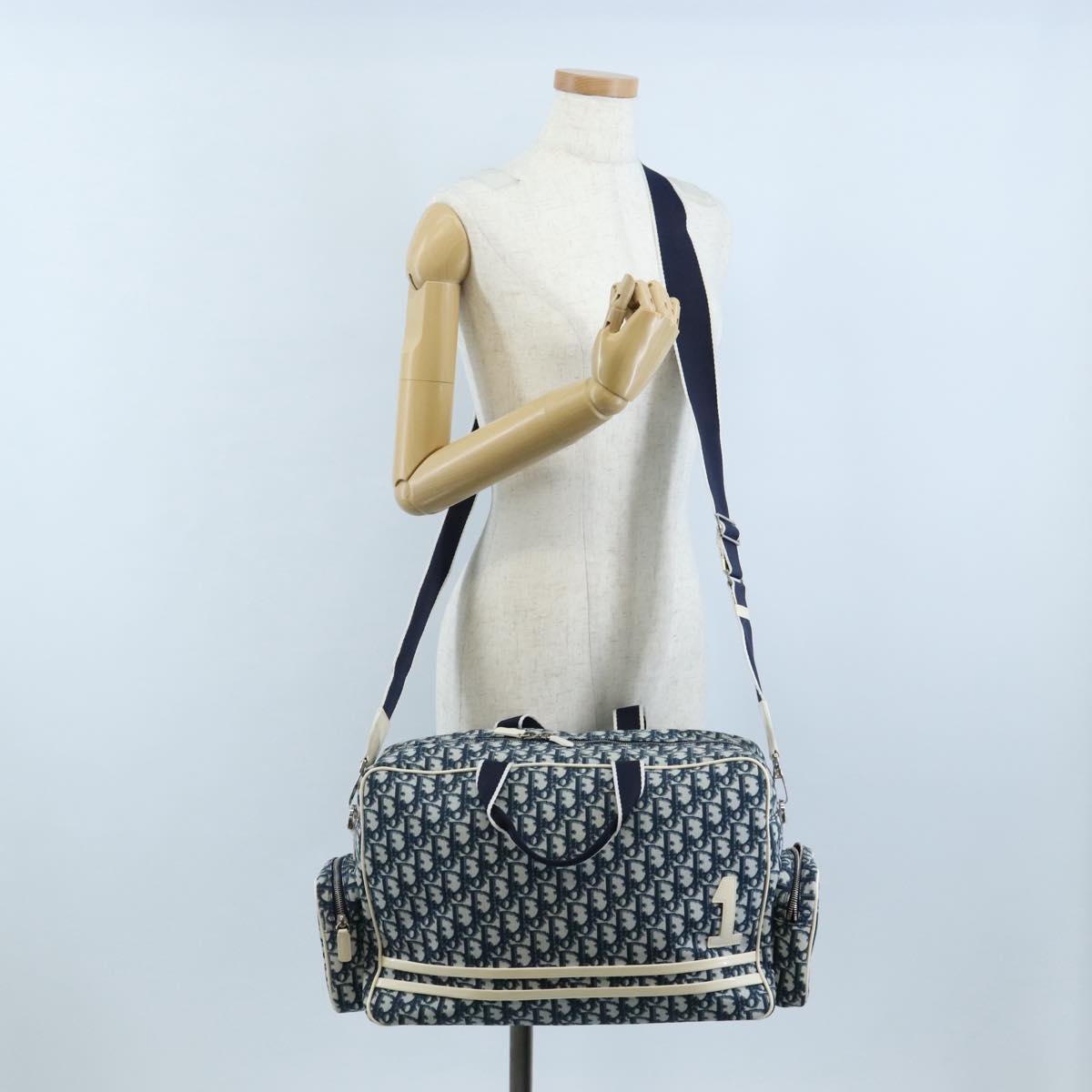 Christian Dior Trotter Canvas Boston Bag PVC 2way Navy Silver Auth 209836V