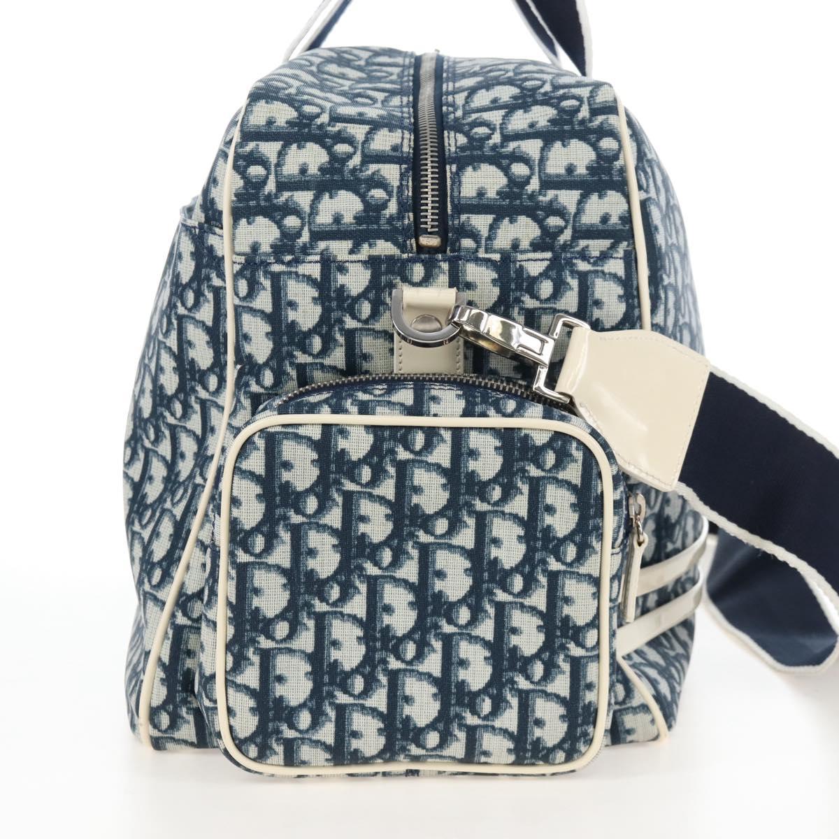 Christian Dior Trotter Canvas Boston Bag PVC 2way Navy Silver Auth 209836V
