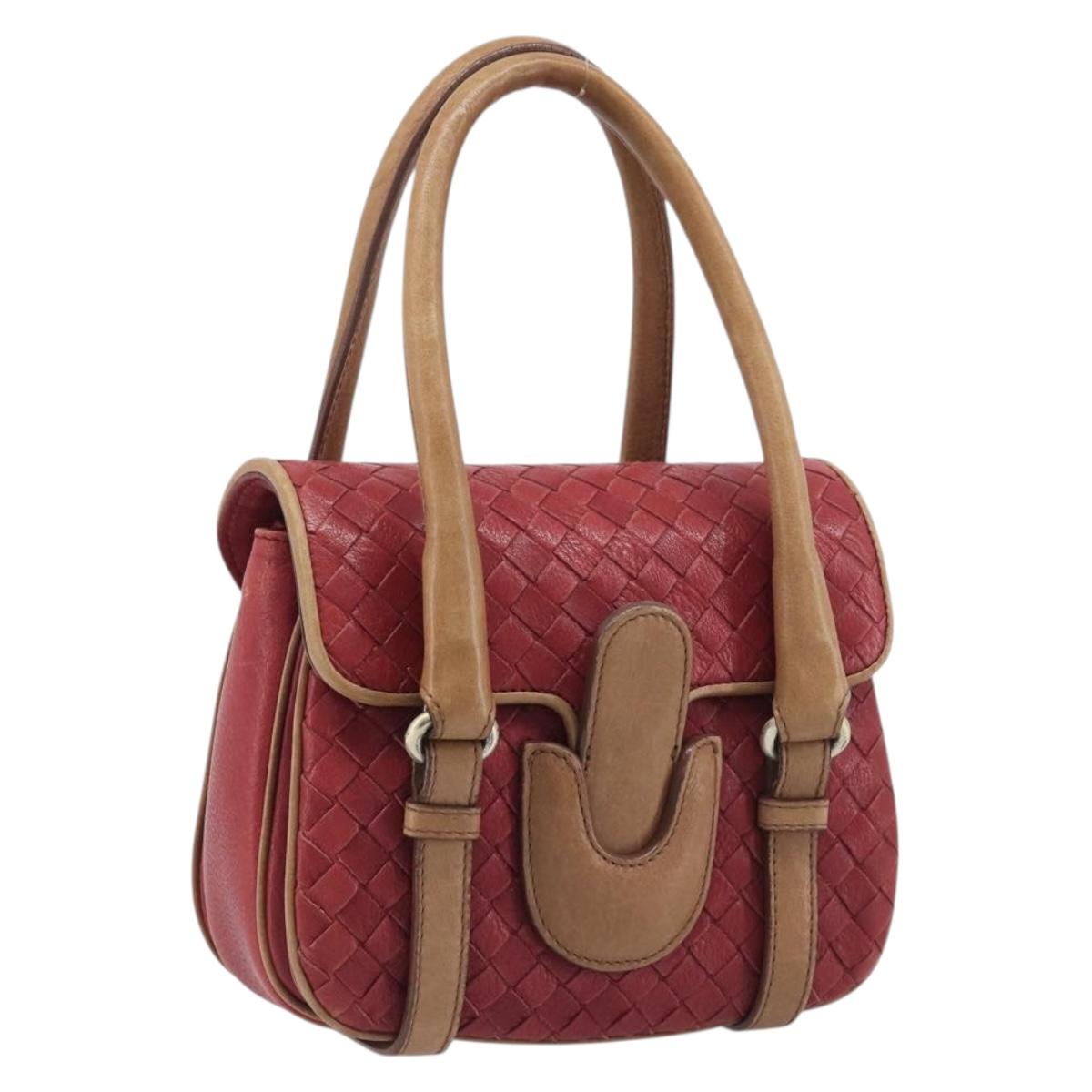 Bottega Veneta INTRECCIATO Hand Bag Leather Outlet Red Gold Auth 209838V